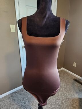 Square Neck Brown Tank Bodysuit - Women